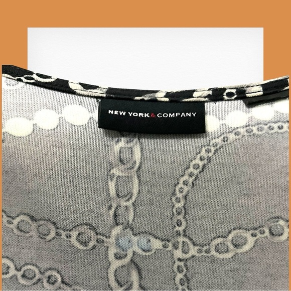 New York& Company Black White Wrap Dress SZ L‎ Women Geometric Career Church - Picture 6 of 7